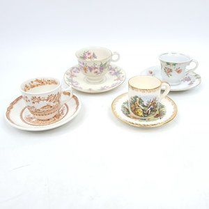 4 Demitasse Mini Cup and Saucer Sets Tea Cups Floral Colonial Quail Vintage